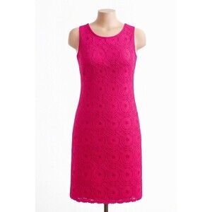 9&Co Women’s Size 6 Hot Pink Floral Lace Sheath Cocktail Dress Sleeveless.